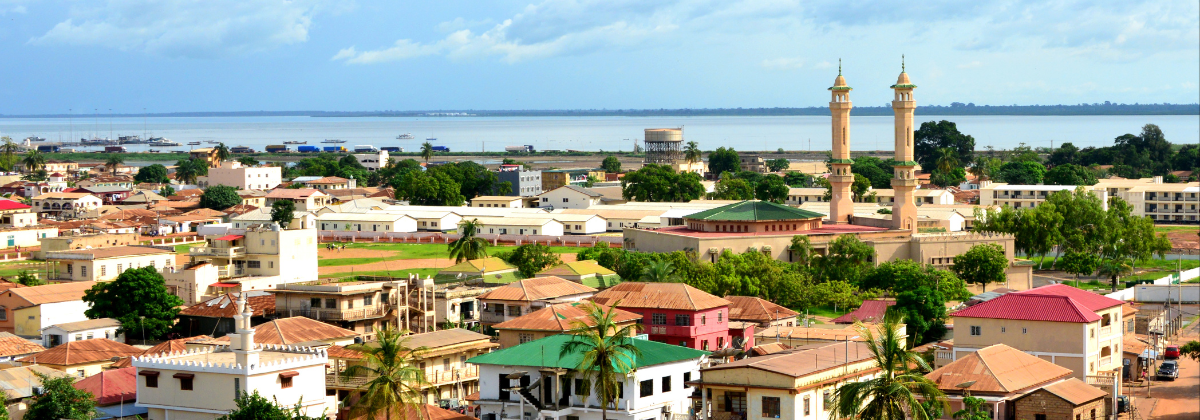 Skyline of the low-rise Gambian capital with the River Gambia as Background