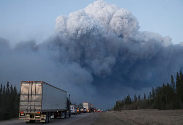 Tracks amid a wildfire