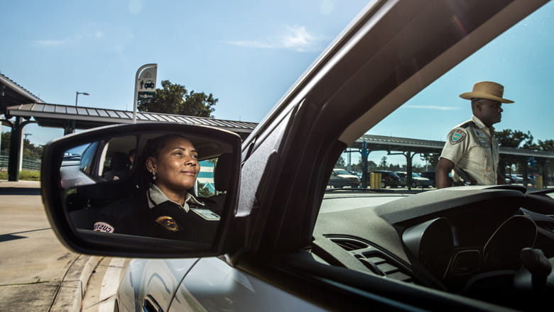 Security officer in a car