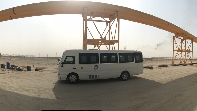 Bus driving for G4S on road in Iraq