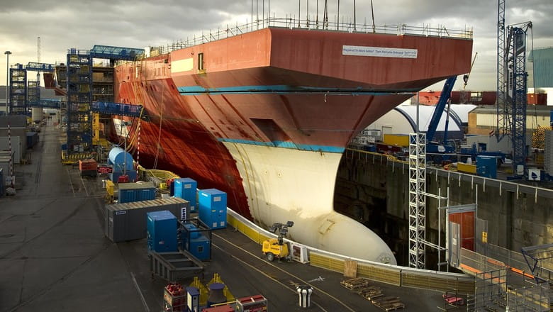 Queen Elizabeth Class aircraft carrier in port