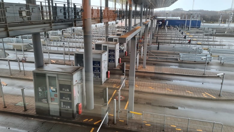 The toll plaza of the Storebælt Link in Denmark, or Great Belt Bridge in English, where G4S provides toll plaza security services