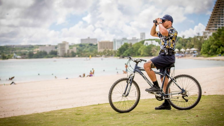 A G4S  lifeguard on the beach in Guam