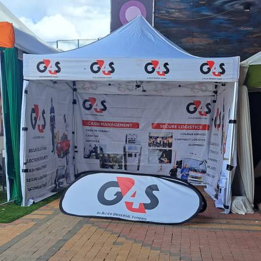 A G4S branded tent used for recruitment events and a G4S branded pop-up sign