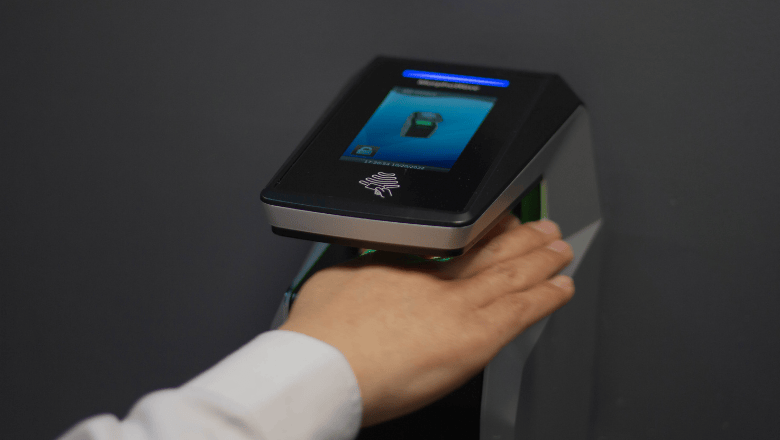 A palm scanning in an access control machine