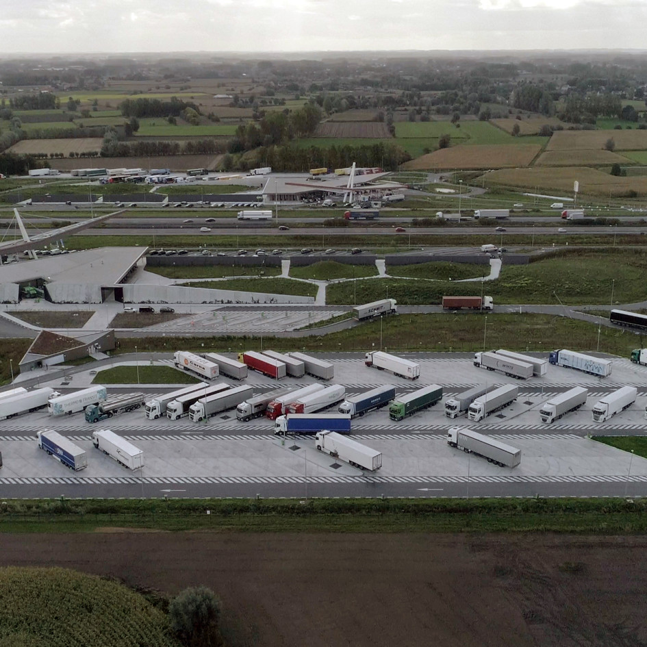 Truck park in Belgium