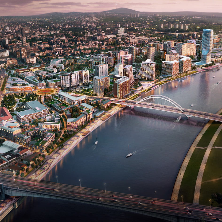Aerial view of the Belgrade Waterfront urban development project