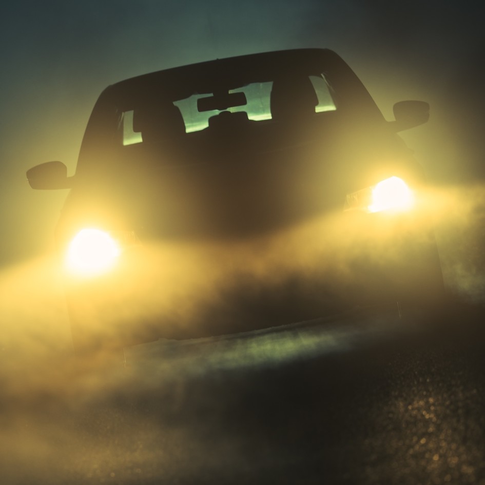 Car headlights at night