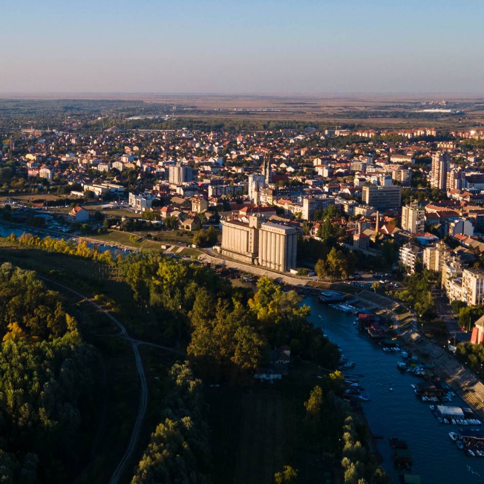 Birds eye view of Pancevo city in Serbia