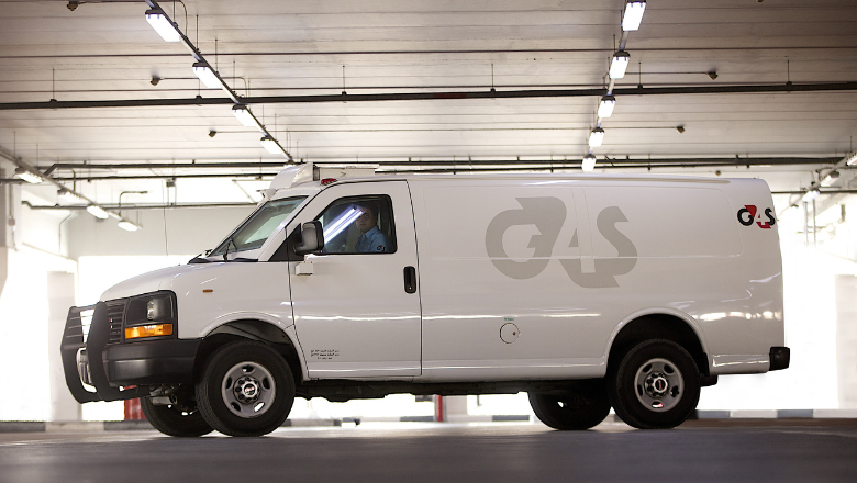 Cash van parking in a parking lot