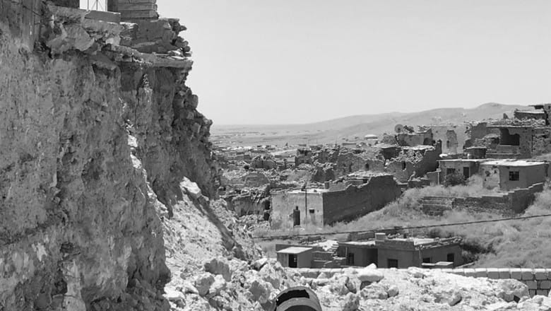 Demining work clearing ISIS explosives in Sinjar Northern Iraq - photo showing destruction left behind by ISIS