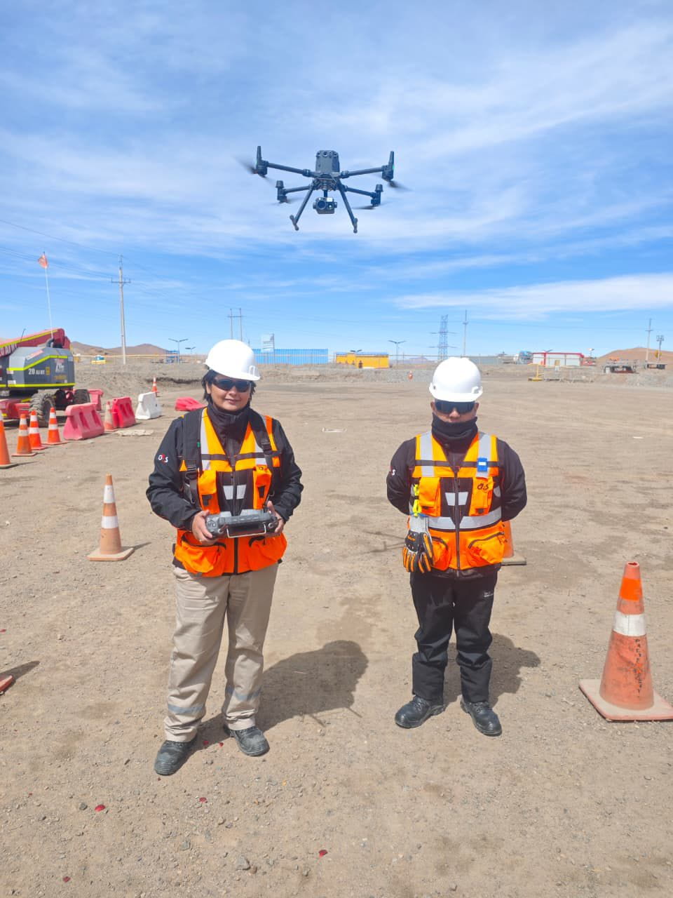 Guards flying drone in Chile