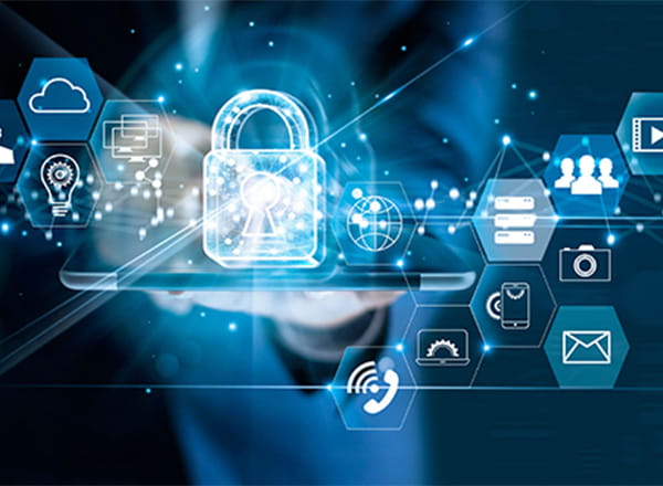 Cybersikkerhed symboler med blå baggrund