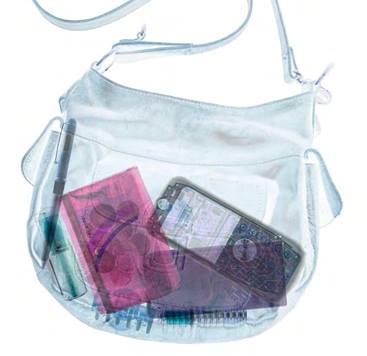 strahlen gescreente tasche mit inhalt