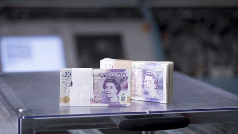 The new 20 pound note at one of G4S's cash centres