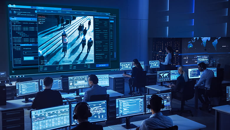 Blue lights control room