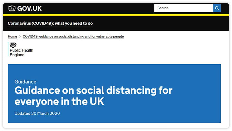 Gov.uk guidance on social distancing for everyone in the UK