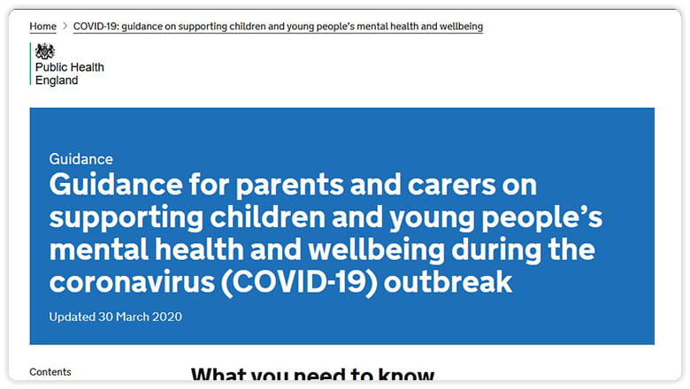 UK.gov guidance for parents and carers on supporting children during Covid-19
