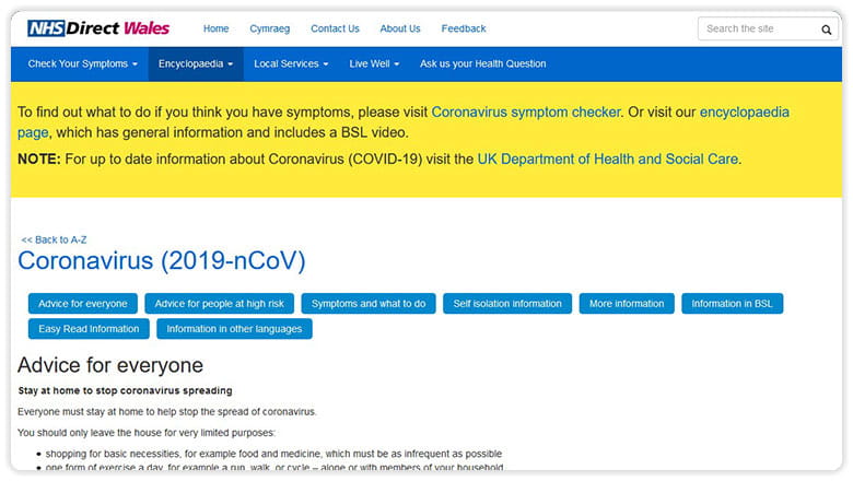 Wales NHS Coronavirus info