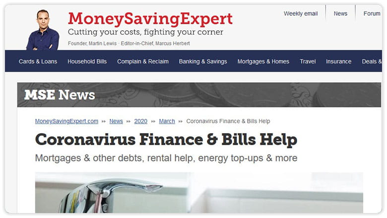 MoneySavingExpert Coronavirus Finance and bills help