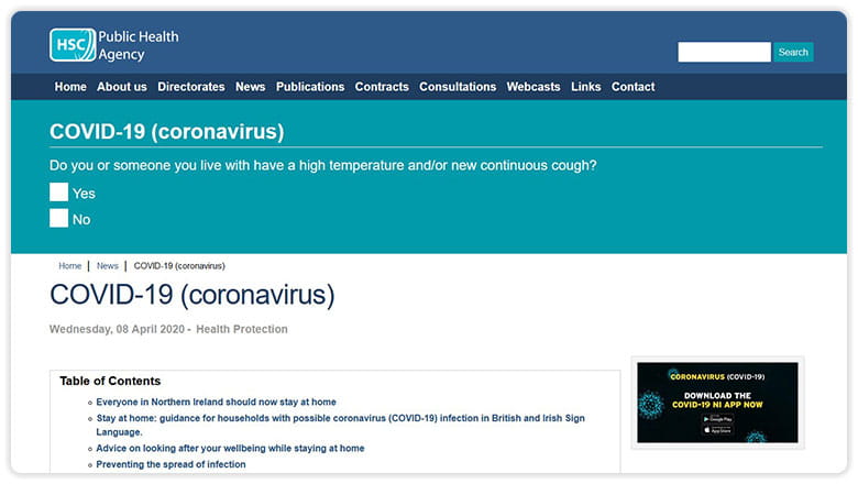 NI Public Health covid-19 advice