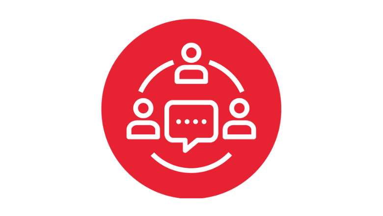 Icon with a conversation box and  three users