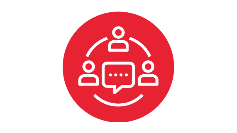 Icon with a conversation box and  three users