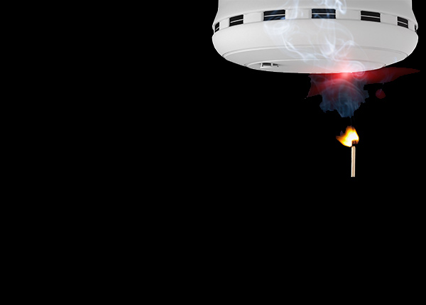 Fire detection machine with a match on fire and smoke