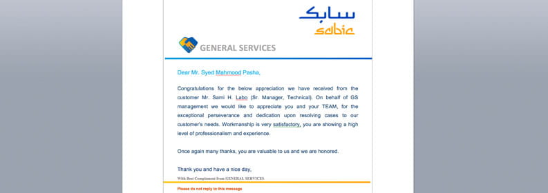 Certificate from SSGS–SABIC