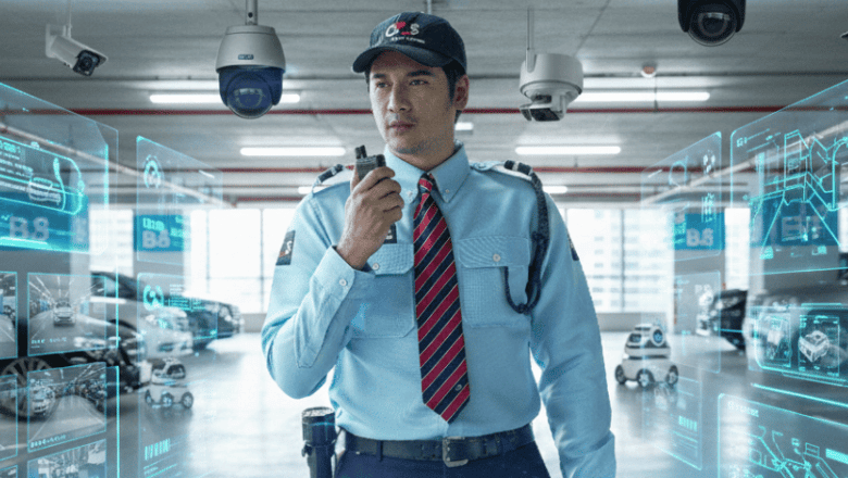 Security personnel on duty in a parking lot