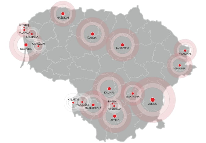 G4S Lietuva paslaugų teikimo žemėlapis