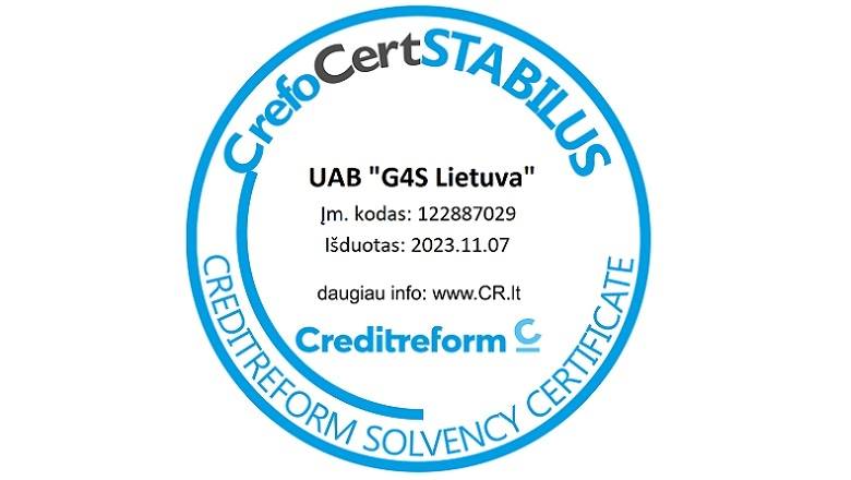 G4S Lietuva gavo įvertinimą „CrefoCert Stabilus“