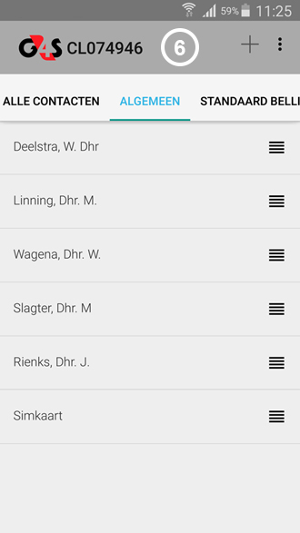 G4S alarmcentrale app contactlijst