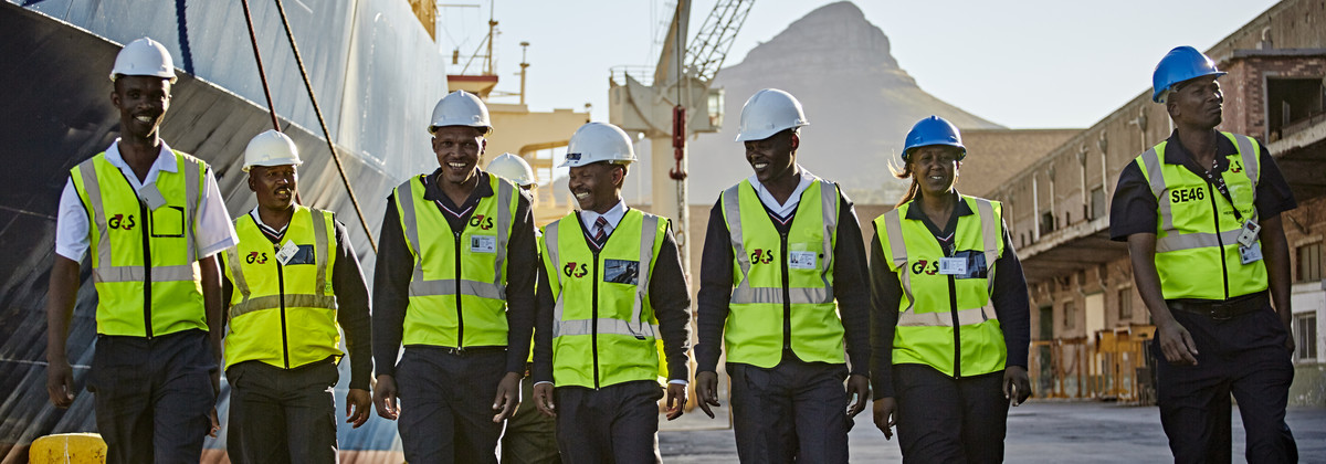 Group of Security Officers patrolling at port in Cape Town, South Africa